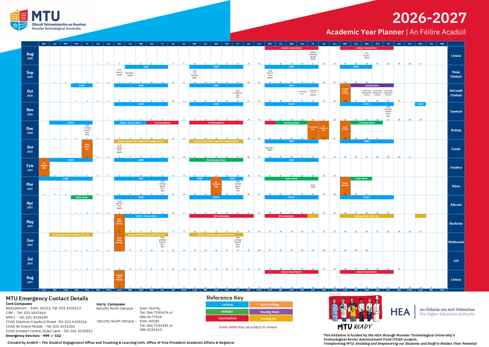 MTU Academic Wall Planner 2026/27